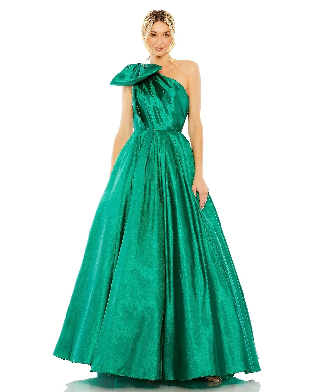 Women's Boat Collar DressesMac Duggal 11599 Long One Shoulder Bow Detail Ball Gown
