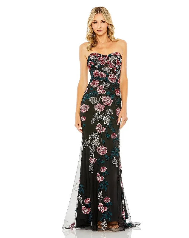 Women's Wrap DressesMac Duggal 20581 Long Strapless Floral Embroidered Dress