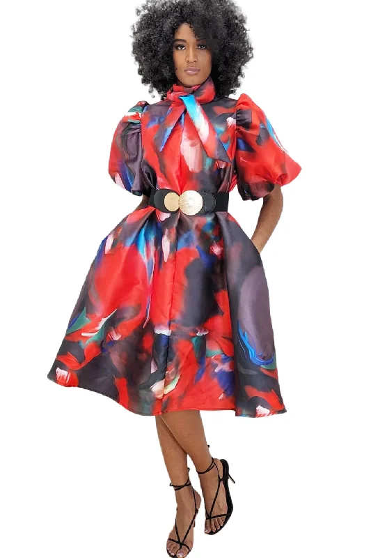 Women's Peter Pan Collar DressesShort Puff Sleeve Knee Length Dress
