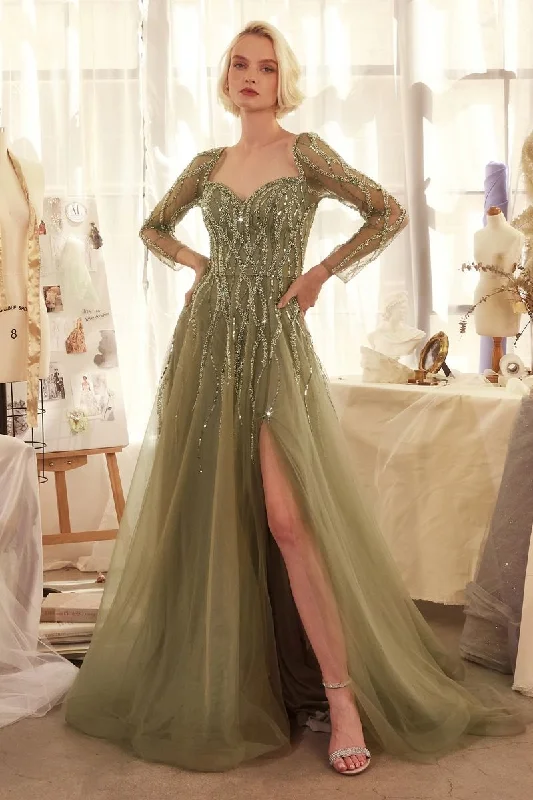 Women's Empire Waist DressesAndrea & Leo A1367 A Line Long Sequin Formal Dress