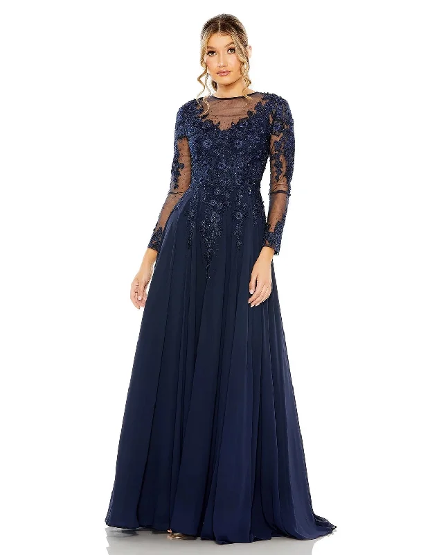 Women's Shawl Collar DressesMac Duggal 20478 High Neck Long Sleeve Embellished A Line Dress