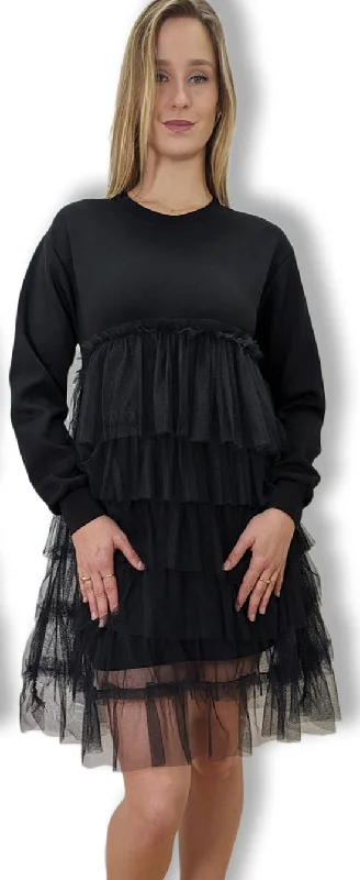 Women's Empire Waist DressesLong Sleeve Tiered Chiffon Stretch Shirt Short Dress