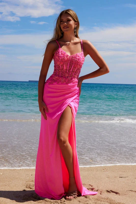 Women's Mini DressesNox Anabel H1670 Long Slit Fitted Formal Beaded Prom Dress