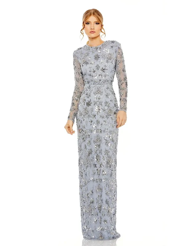 Women's Gathered DressesMac Duggal 93939 High Neck Long Sleeve Embellished Column Dress