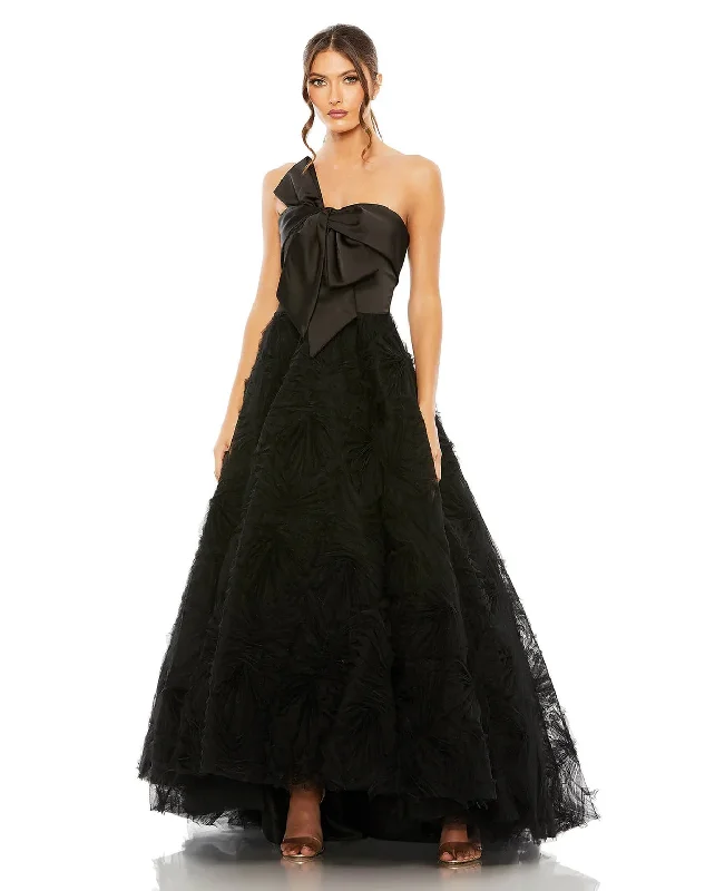 Women's Notched Collar DressesMac Duggal 20584 High Low Strapless Front Bow Knot Tulle Dress