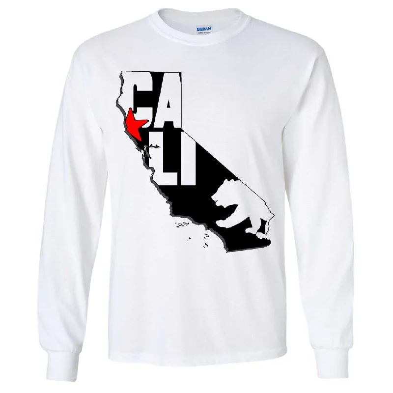 Women's Blouse with V-Shaped CollarCali Map Silhouette Outline Long Sleeve Shirt