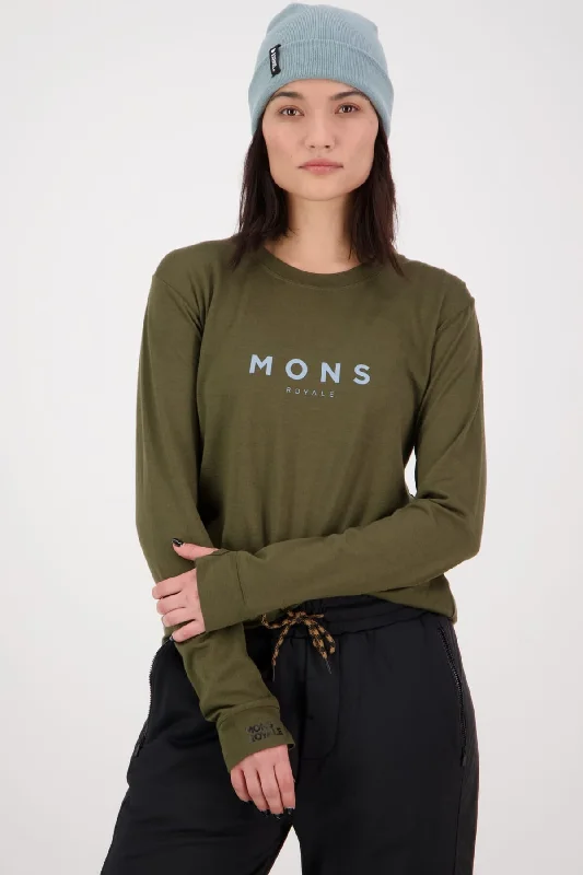 Women's V-Neck BlouseYotei Merino Classic Long Sleeve - Dark Olive
