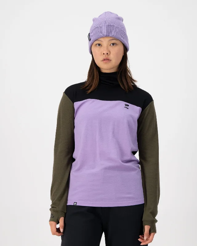 Women's Blouse with Low CollarYotei Merino High Neck Long Sleeve - Lupin / Dark Olive / Black Women's Blouse with Low CollarYotei Merino High Neck Long Sleeve - Lupin / Dark Olive / Black