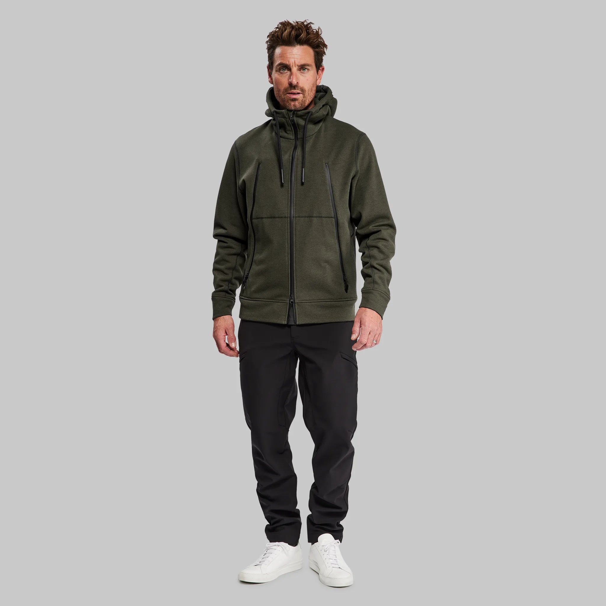 men's leather jacket with pockets and zippers100 Year Zip Through Hoodie. Green edition