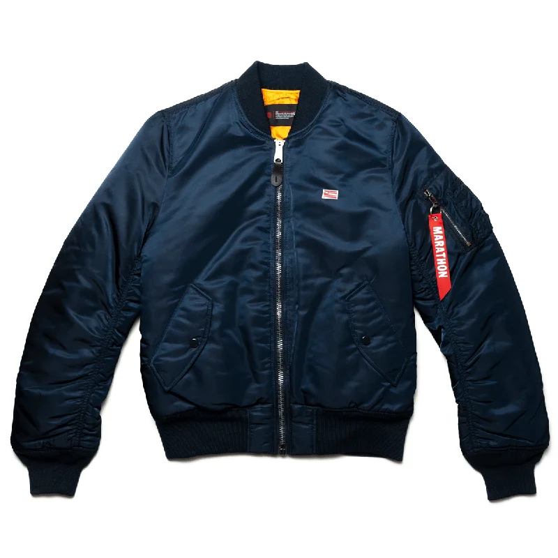 men's padded puffer vestMarathon Bomber Jacket - Navy / White