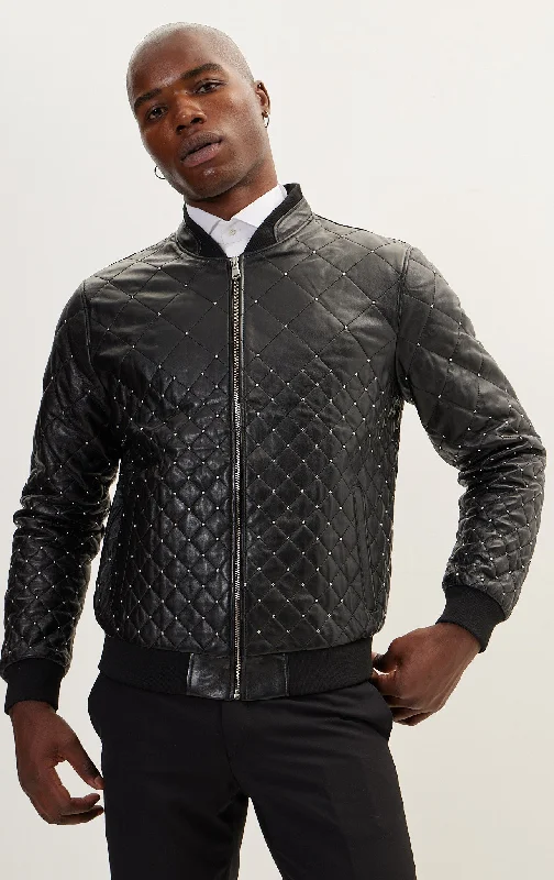 men's peacoat with double-breasted buttonsQuilted Artisan Calf Leather Jacket - Black