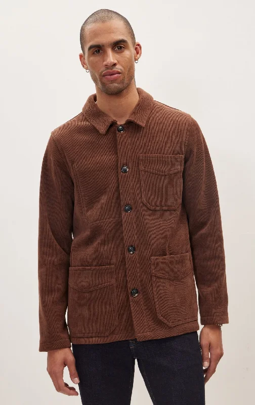men's tailored blazer with pocketsRelaxed Corduroy Button Closure Jacket - Brown
