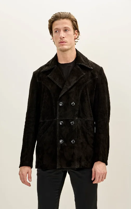 extra-large men's denim jacketGenuine Suede Leather Bond Coat - Black
