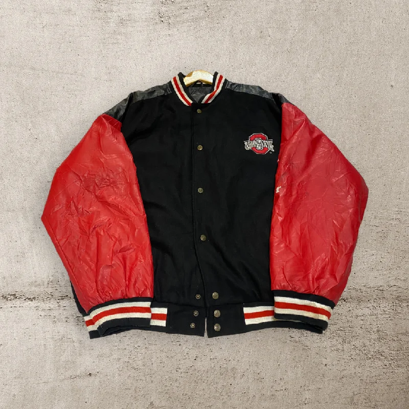 men's denim jacket with leather patchesVinatge  STEVE and BARRYS SPORTS Jacket