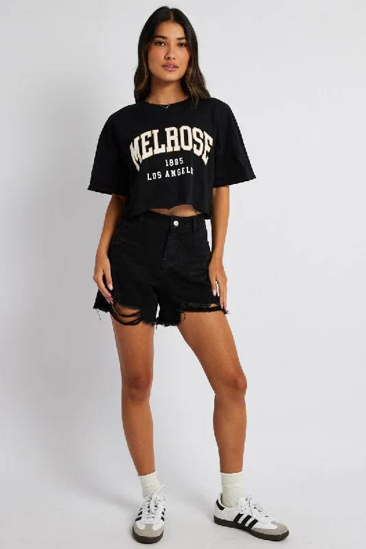 Black Graphic Tee Crop Melrose Slogan t-shirt