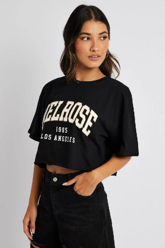 Black Graphic Tee Crop Melrose Slogan t-shirt