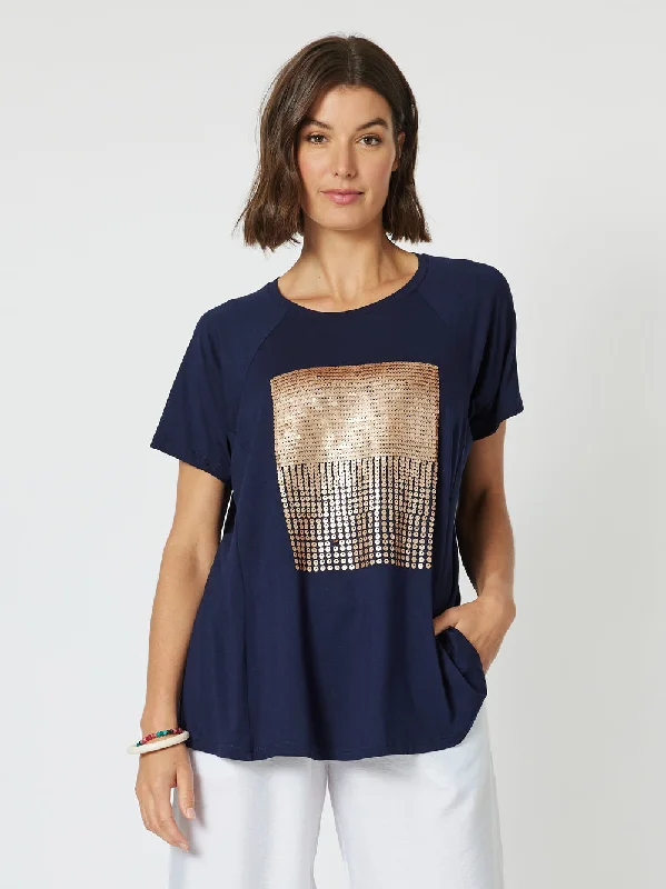 Clarity Sequin Patch Tee Navy/Bronze