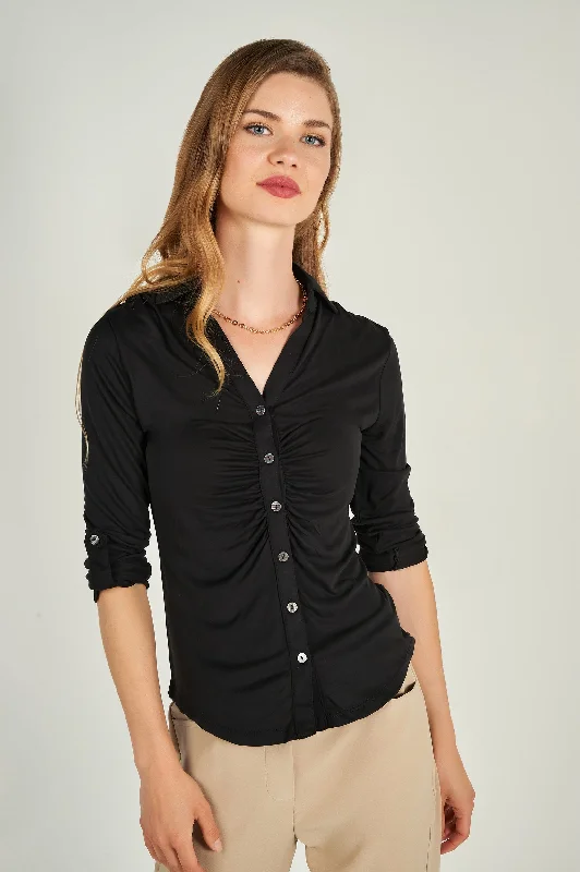 Blouse froncée à manches trois-quarts - LEONCIA-V2 - (E-B16) - VENTE FINALE