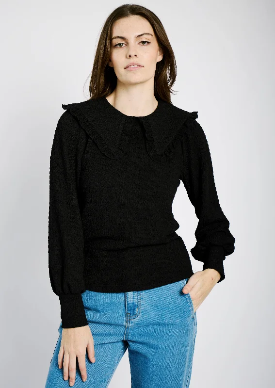 Peter Pan Collar Knit Top in Black