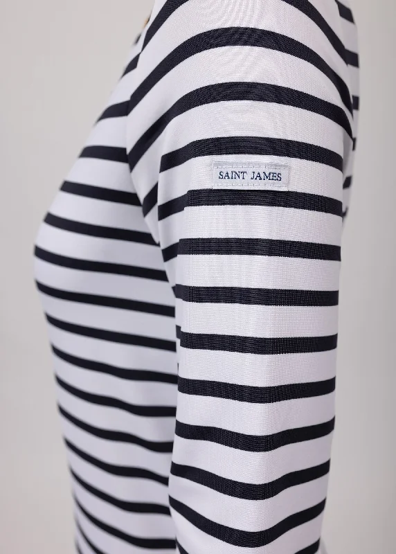 PHARE - Boat Neck Striped Tunic with Slits | Stretch fabric with UV Protection (WHITE / NAVY)