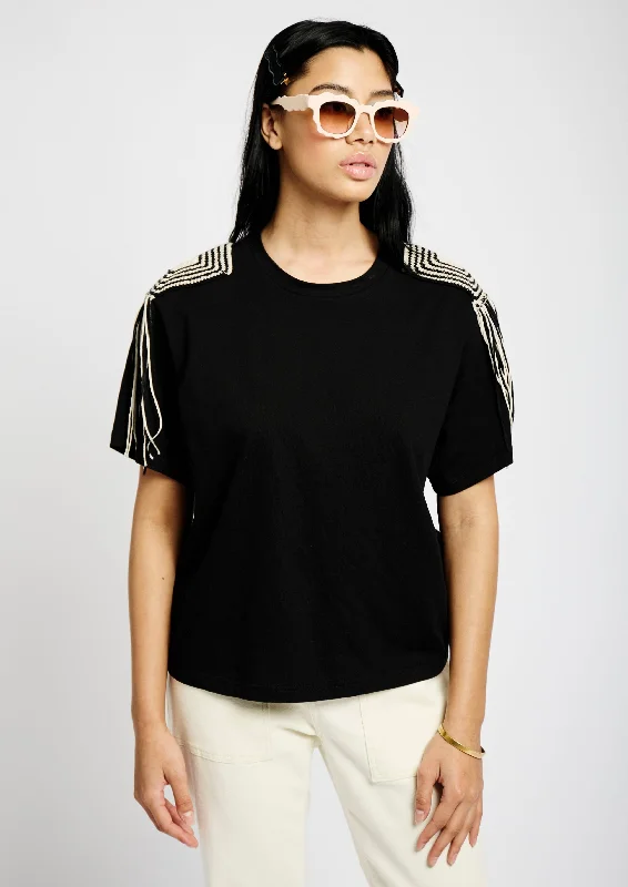 Statement Tee with Fringe Shoulder Detail