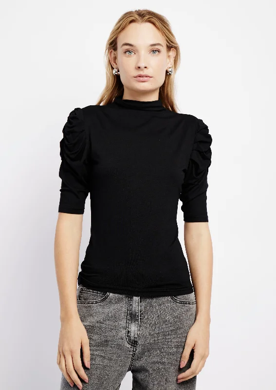 The Luxe Essential Polo with Draped Sleeve in Black