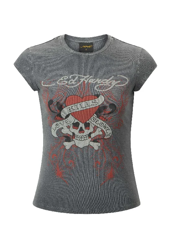 Womens Love Kills Cap Sleeve Tshirt Top - Grey