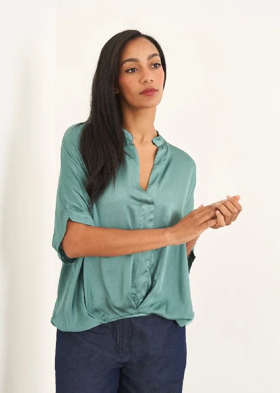 ZOE SATIN TOP - AQUA